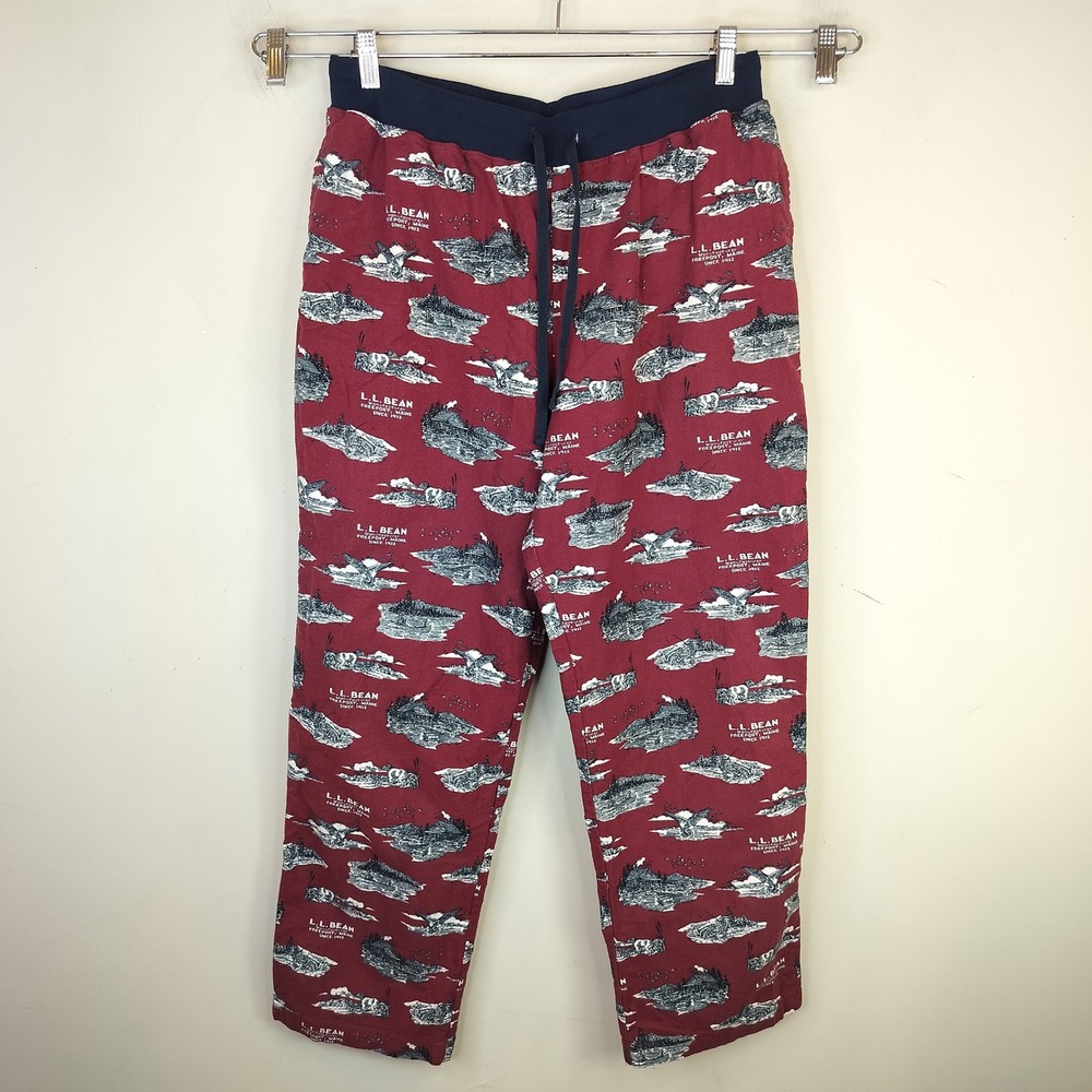 LL Bean Flannel Pajama Pants Mens Large Scenic Cabin Outdoorsy Red Cotton
